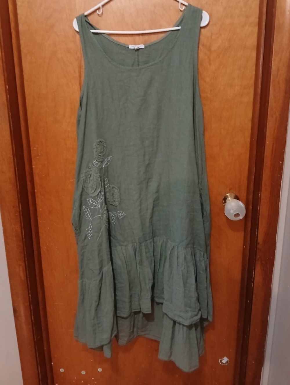 Women’s Olive Green Midi Dress with Embroidered Detail